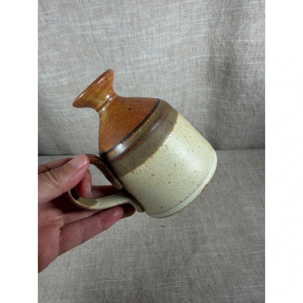 Stearns Pottery Handled Bud Vase Good Vintage Brown Cream Speckled Stoneware Jug